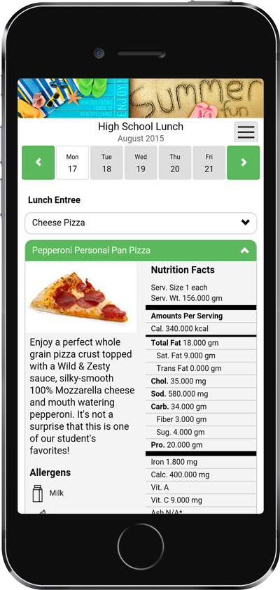 Click to View Preview image of the My School Menus app